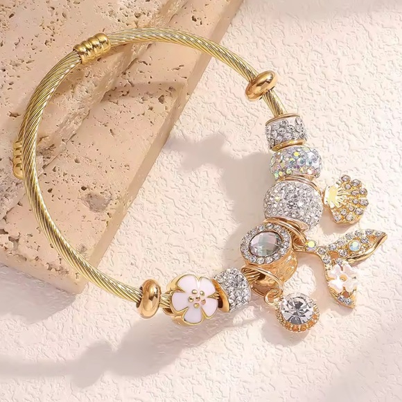 Gold Charm Sparkling Beads & Nautical Charms Bracelet - Picture 1 of 3